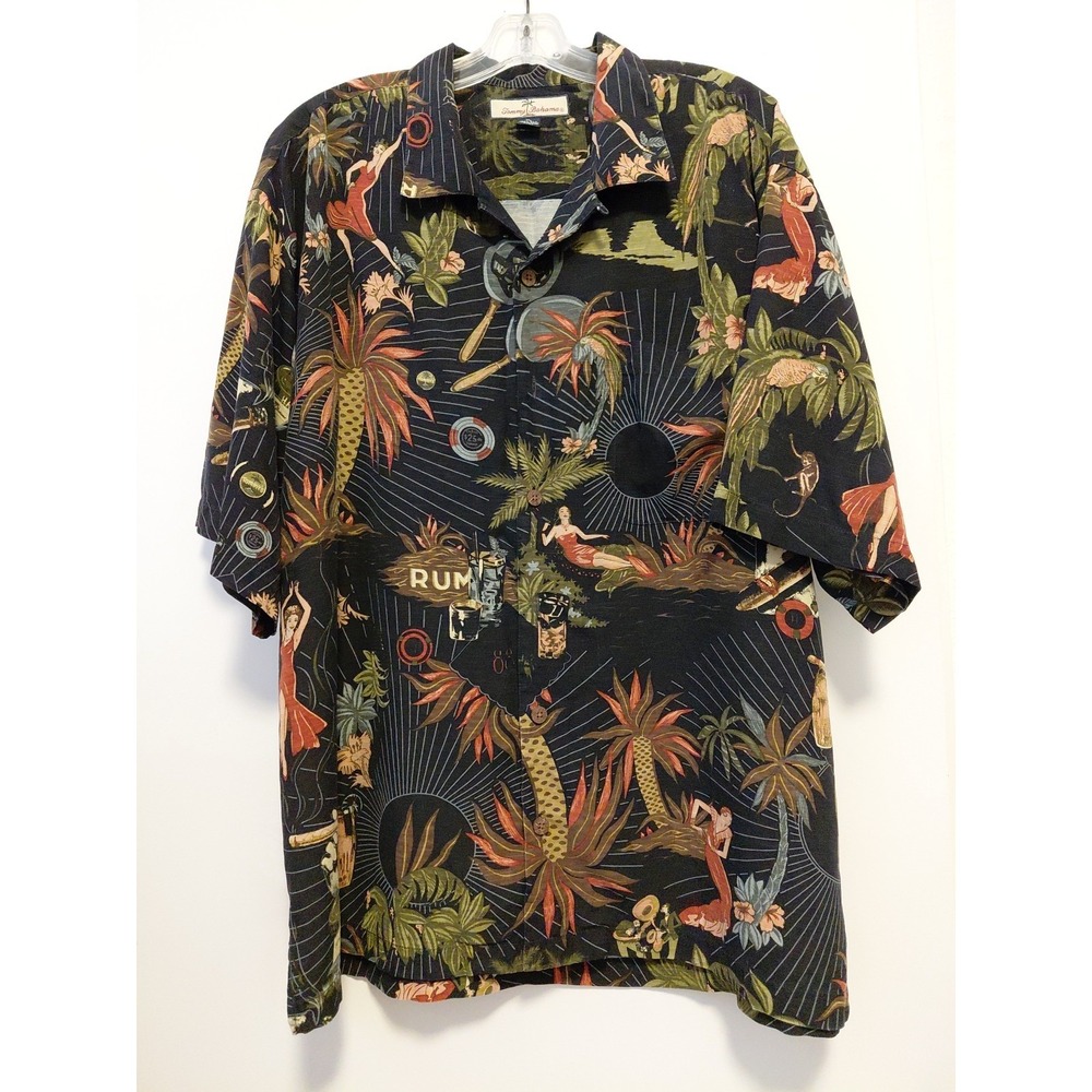 Vintage Tommy Bahama Men's Silk Hawaiian Camp Shirt Habana Club 88 Rum Size XL